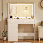 JIOABL Dressing Table with Mirror and Light, Adjustable Brightness Dressing Table with Drawers and Storage Shelves, White