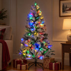 JIOABL Flocked Pre-lit Artificial Christmas Tree with Premium Multicolor Lights