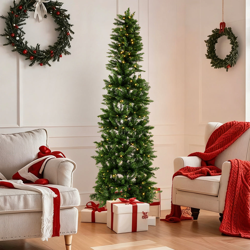JIOABL Pre-Lit Fraser Fir Pencil Artificial Christmas Tree, Offering 8 Warm Light Modes