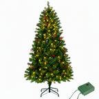 JIOABL Pre-Lit Artificial Spruce Christmas Tree, Pre-Decorated with Pinecones & Berries, Sturdy Metal Stand Base
