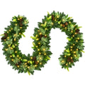 JIOABL 9 ft Pre-Lit Christmas Garland with Warm LED Lights, Artificial Pine Garland for Mantel, Staircase, Doorway and Holiday Decor