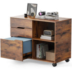 JIOABL 3-Drawer File Cabinet, Lateral Mobile Filing Cabinet Wood Storage Organizer with Wheels, Printer Stand & Open Shelves for Home Office