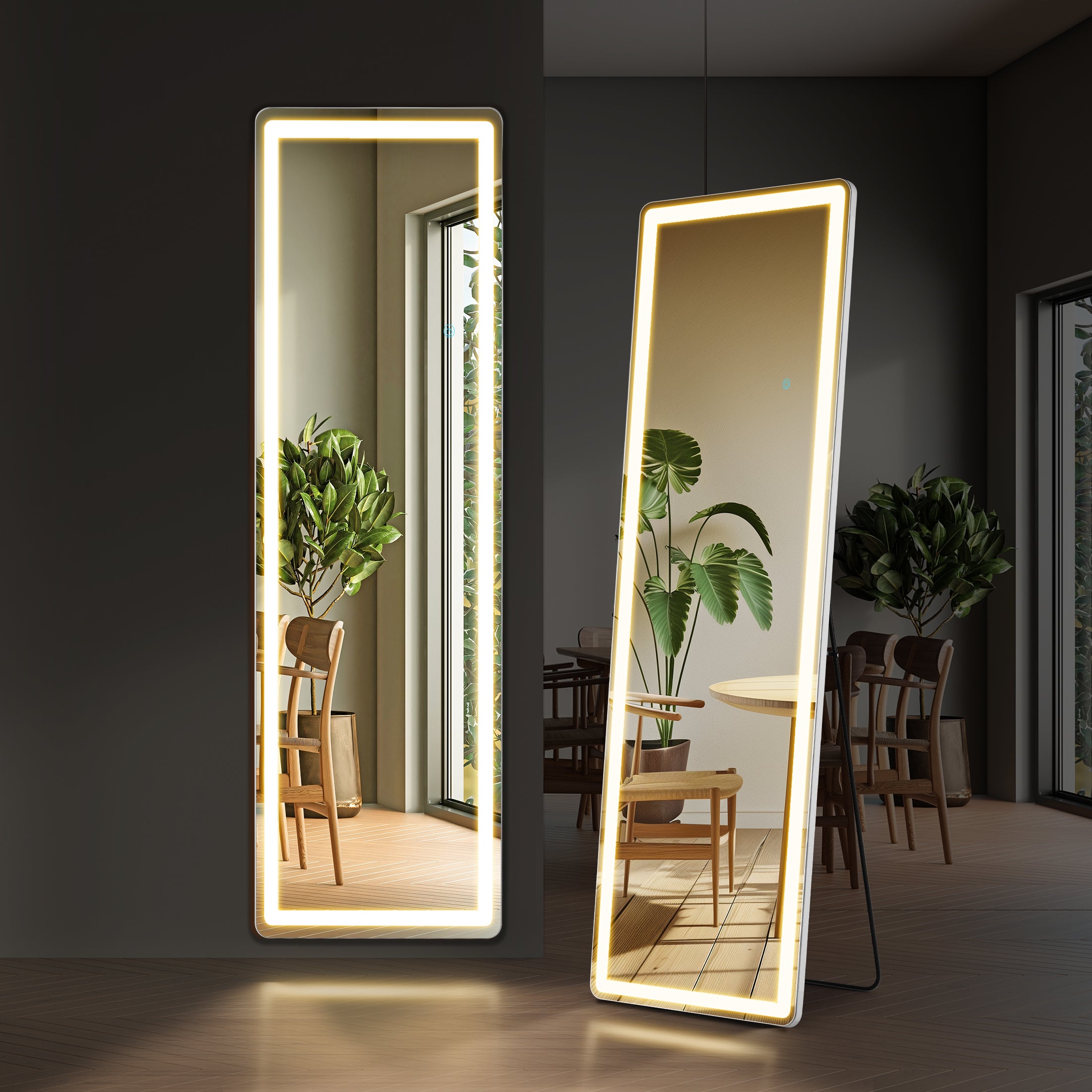 MCQ Arched Full Length Mirror with LED Lights, Lighted Floor Mirror with Stand, 3 Color Lighting For Bedroom Dressing Room Cloakroom, White