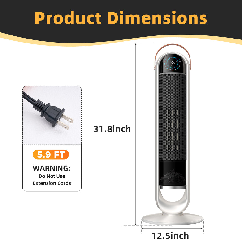 JIOABL Tall Tower Flame Heater with Light | 1500W, 4 Functions, 3s Quick Heat, 2 Heat Settings, Low Noise, Oscillation & Timer