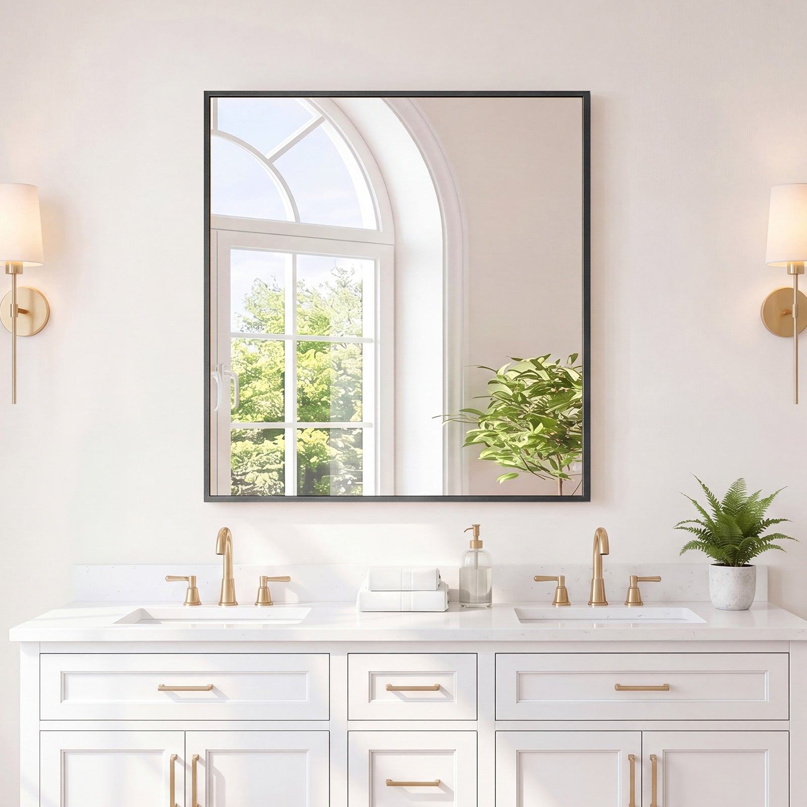 JIOABL Rectangular Shatterproof Tempered Glass Mirror, Aluminum Alloy Frame for Bedroom, Hallway, Living Room