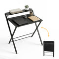 JIOABL No Assembly Folding Desk with Shelf – 2-Tier Compact Space-Saving Laptop Computer Table, Portable Study Workstation for Small Apartment, Dorm, Bedroom & Home Office