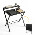 JIOABL No Assembly Folding Desk with Shelf – 2-Tier Compact Space-Saving Laptop Computer Table, Portable Study Workstation for Small Apartment, Dorm, Bedroom & Home Office