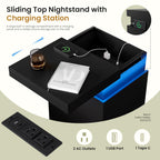 JIOABL Nightstand with Charging Station and RGB LED Light, 3 Drawers, Sliding Top, Bedside Table for Bedroom, Living Room and Dorm