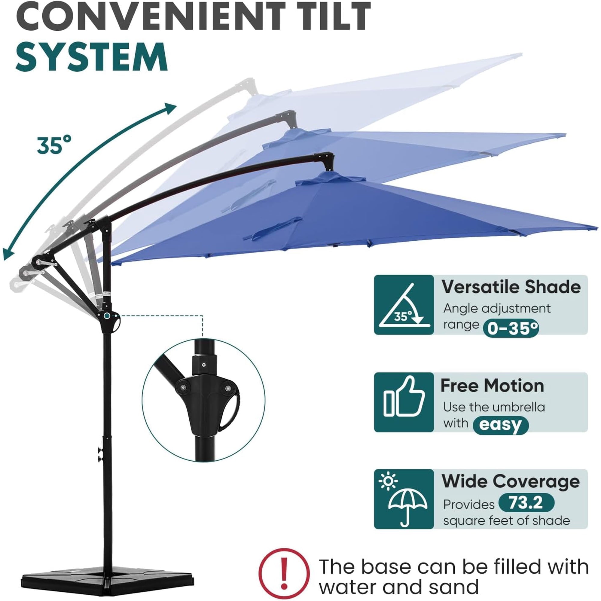 JIOABL 10FT Offset Patio Umbrella with Base, Cantilever Outdoor Umbrella with Crank, 8 Ribs, UV-Resistant & Vented Canopy for Patio, Pool, Garden