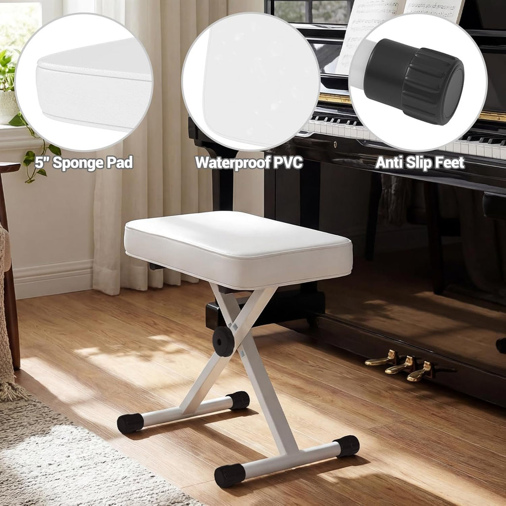 JIOABL Adjustable Piano Bench, X-Frame Music Stool with Padded Seat, Steel Frame, Cushion for Piano Keyboard Stand