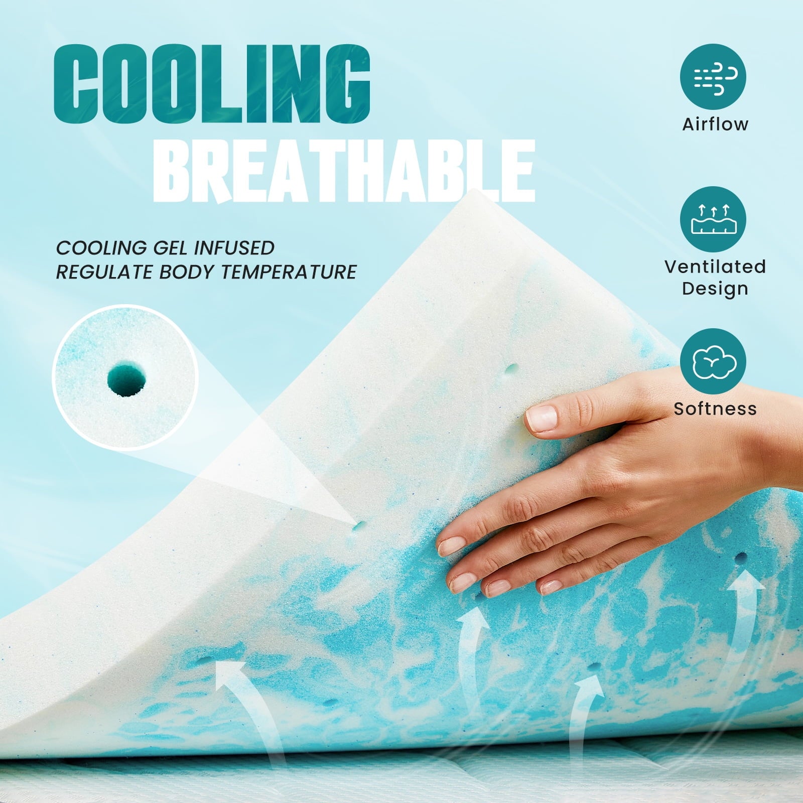 JIOABL  Memory Foam Mattress Topper with Cooling Gel, CertiPUR-US Certified, Pressure Relief & Breathable Comfort Bed Topper, Queen Size, 0 of 8     JIOABL JIOABL 4-Inch Memory Foam Mattress Topper with Cooling Gel, CertiPUR-US Certified, Pressure Relief