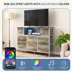 JIOABL TV Stand with  Fabric Drawers & Power Outlet, LED TV Console with USB & Type-C, Storage Dresser for Living Room