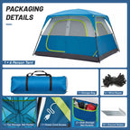 JIOABL 6 Person Camping Tent with Rainfly, Waterproof Polyester, Easy Setup, Portable with Carry Bag, Stakes & Ropes for Outdoor Camping