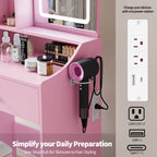 JIOABL 24" Vanity Desk with Mirror, LED Makeup Vanity with 3 Light Modes & Power Outlet, Storage Drawers & Stool, Dressing Table for Bedroom