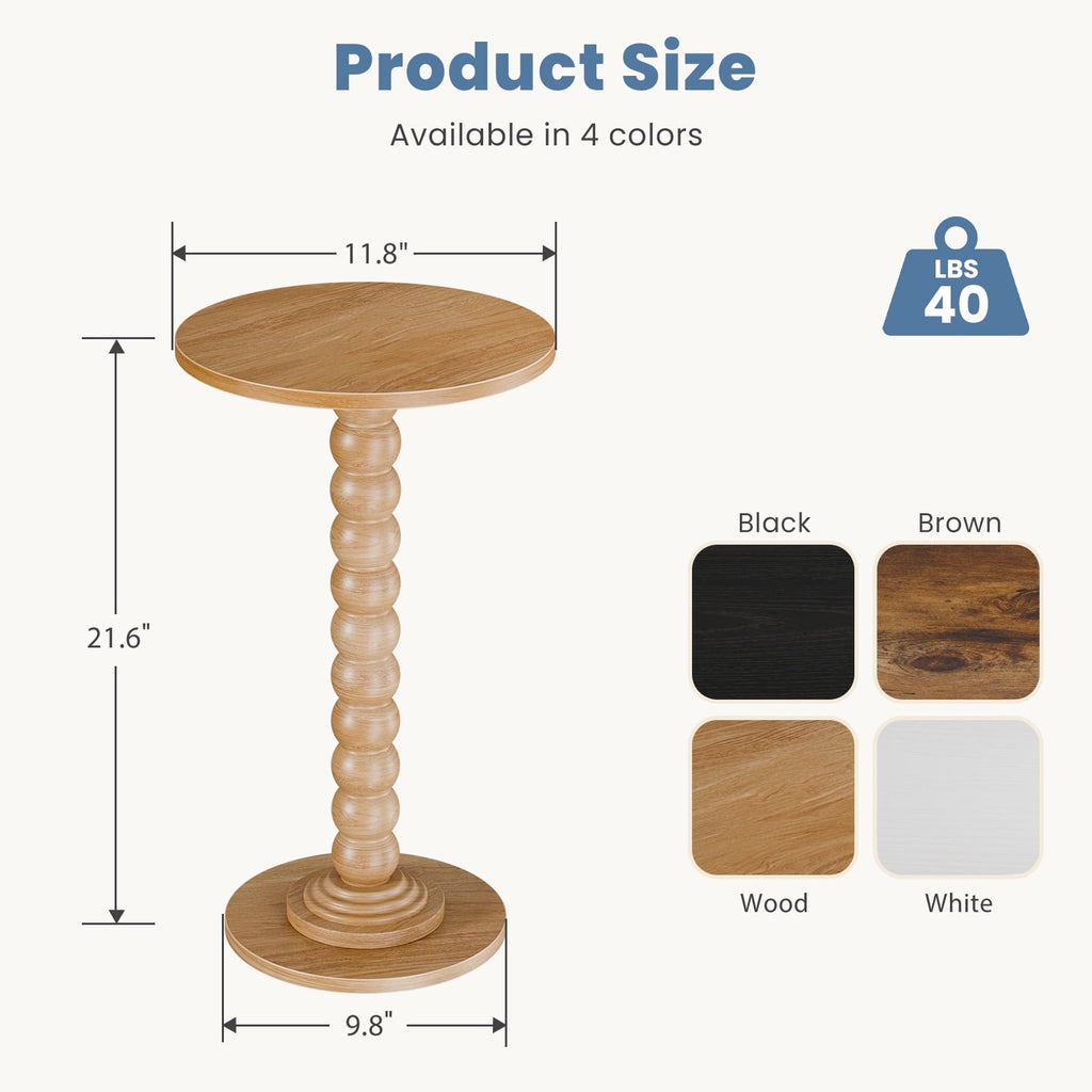 JIOABL Round Side Table, Small End Table with Waterproof MDF & Solid Wood Leg, Compact Space-Saving Accent Table for Living Room, Bedroom or Corners