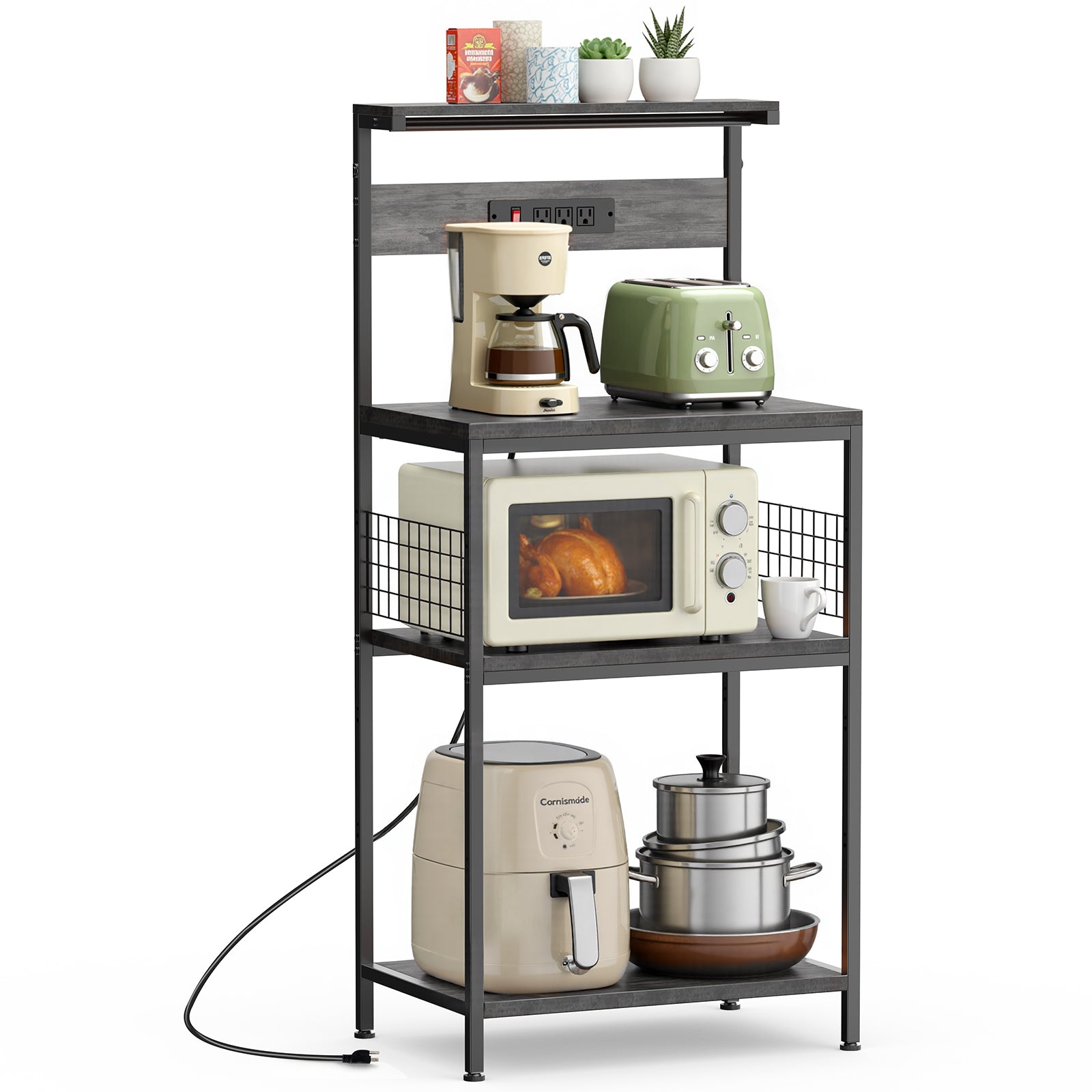JIOABL Baker's Rack with top plate and Microwave Stand Organizer Storage Shelf for Kitchen - Ideal for Snacks, Coffee Bar, Plant Stand, or Study Room Decor Shelf