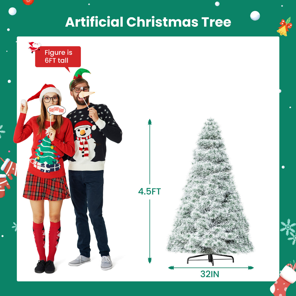 JIOABL Pre-Lit Spruce Artificial Christmas Tree for Home, Office, and Party Decor