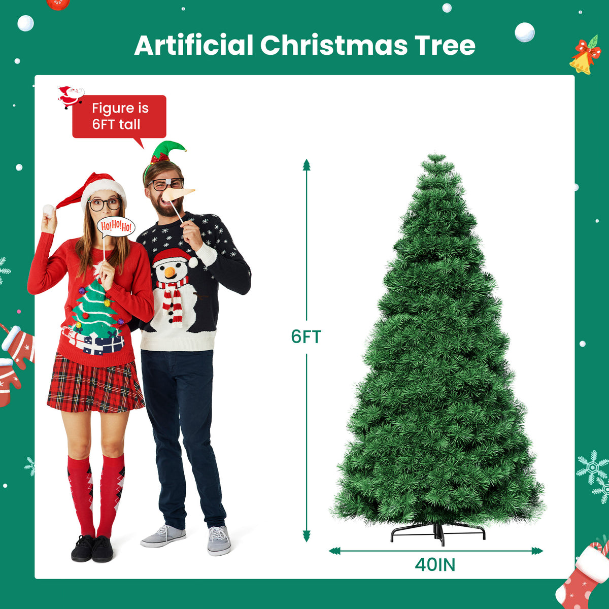 JIOABL Pre-Lit Spruce Artificial Christmas Tree for Home, Office, and Party Decor