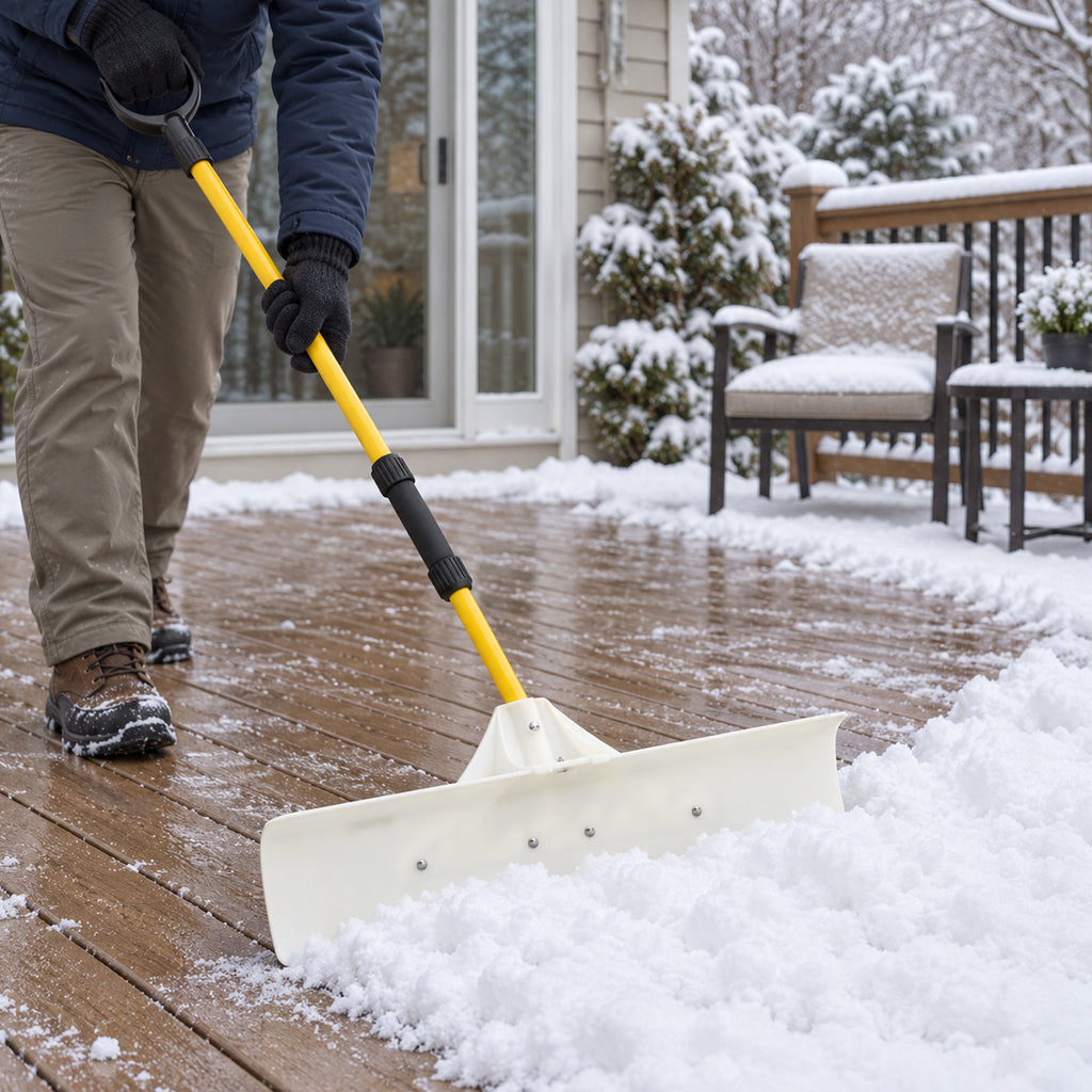 JIOABL 36 inch Snow Pusher, Reversible ABS Blade, Rust-Resistant Steel Handle, Manual Snow Plow with Multi-Point Fastening for Driveways ,Walkways and Yard