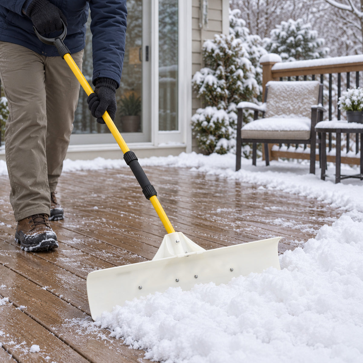 JIOABL 36 inch Snow Pusher, Reversible ABS Blade, Rust-Resistant Steel Handle, Manual Snow Plow with Multi-Point Fastening for Driveways ,Walkways and Yard