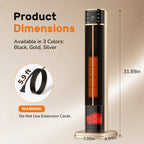JIOABL Tall Tower Flame Heater | 1500W, 4 Functions, 3s Quick Heat, 2 Heat Settings, Low Noise, Oscillation & Timer
