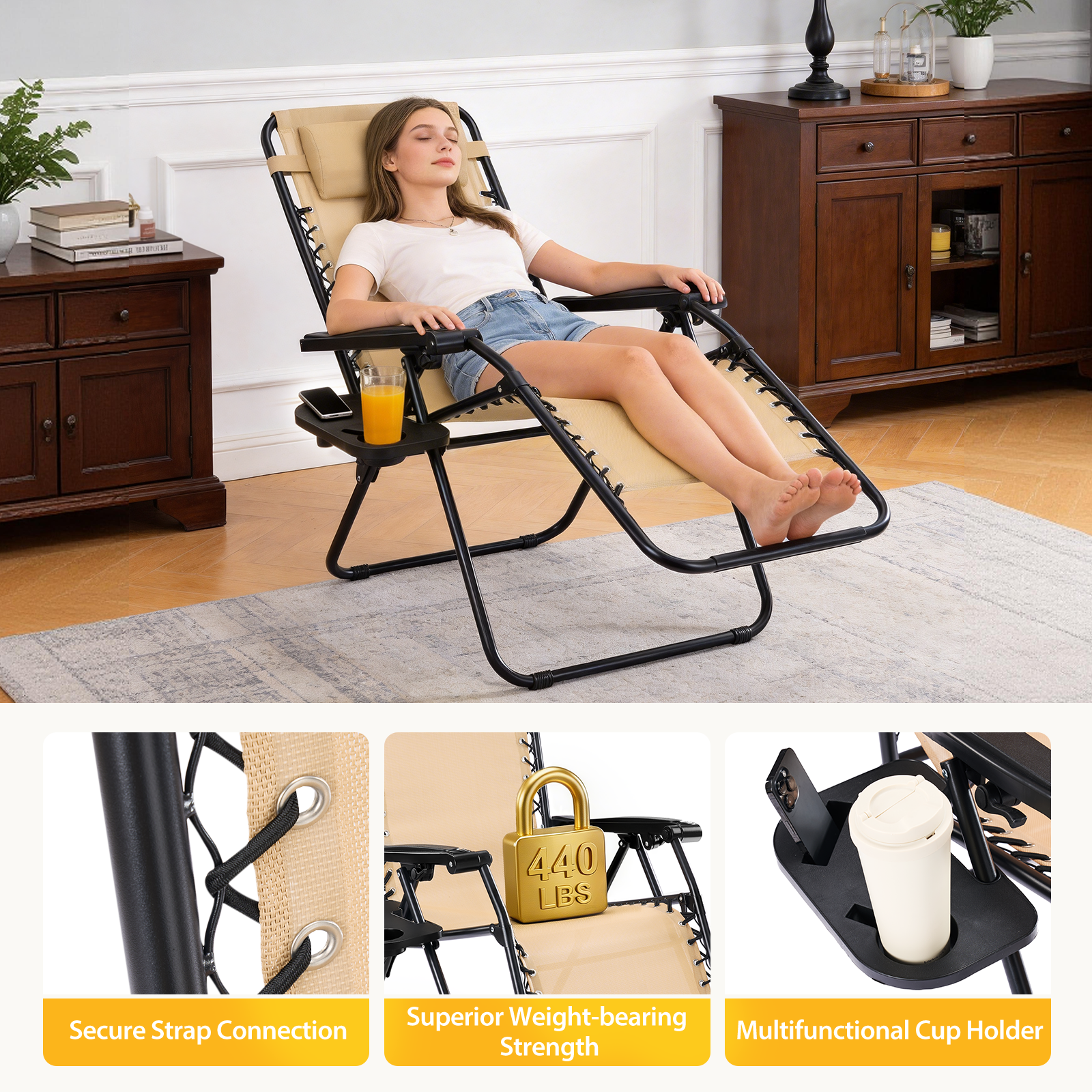 JIOABL 2pcs Adjustable Zero Gravity Chair with Pillow and Cup Holder,Patio Outdoor Foldable Lawn Lounge Chairs, Metal