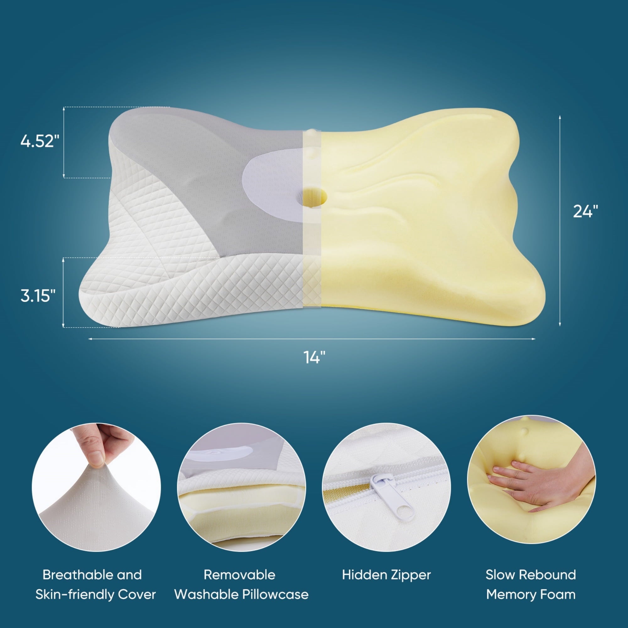 JIOABL Ergonomic Contour Memory Foam Pillows, Cervical Neck Pillow with Cooling Case for Neck Pain Relief