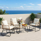 JIOABL Outdoor Bistro Set, Wicker Chairs & Glass Top Table for Patio, Balcony, Porch, Backyard