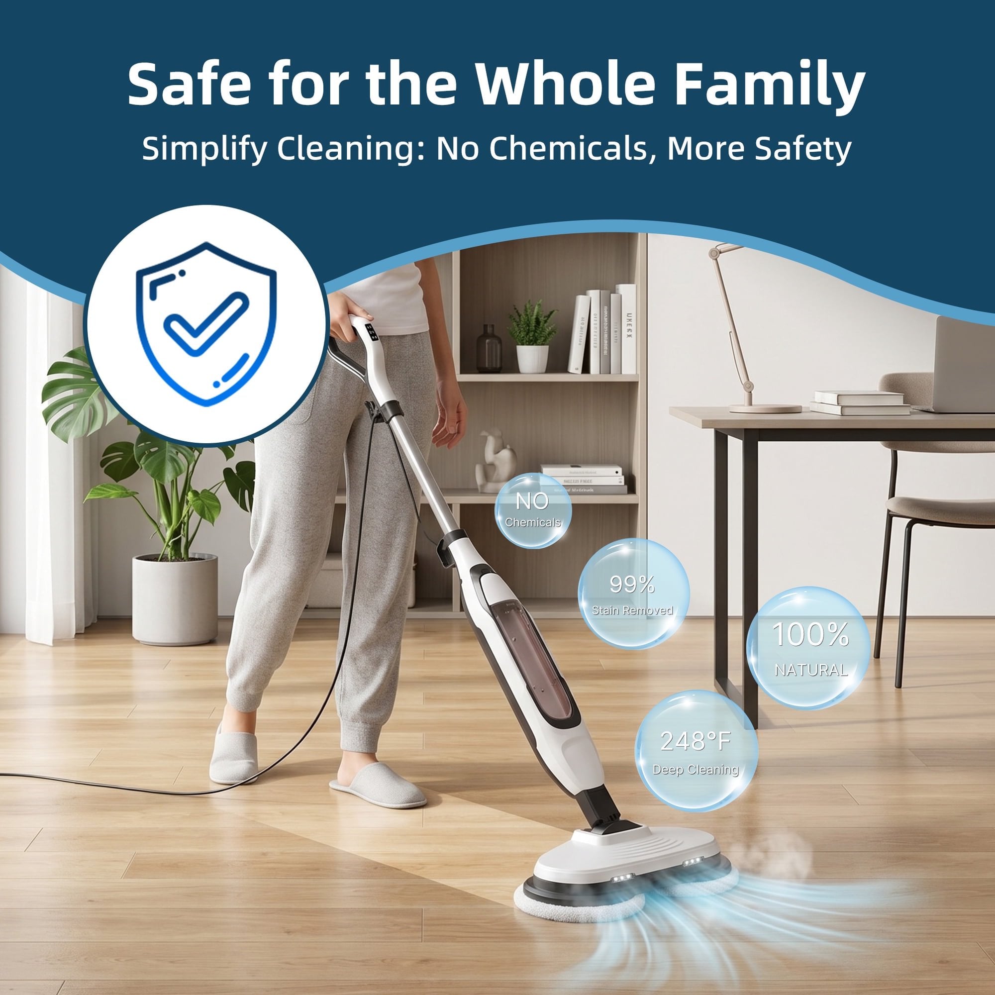 JIOABL Scrubbing Steam Mop with Dual Rotating Pads, LED Headlights and Adjustable Steam Modes for Sealed Hard Floors