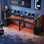 JIOABL Gaming Desk with RGB LED, Built-in Charging Station, Ergonomic Monitor Stand, Storage Drawers, Reversible Shelf, for Teens & Adults