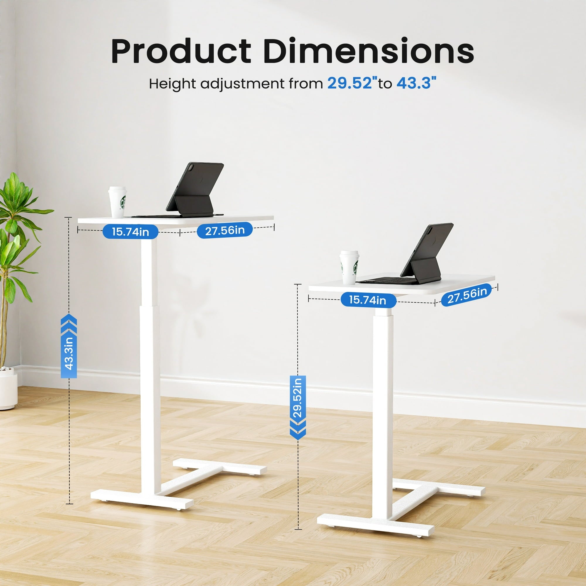 JIOABL Adjustable Overbed Bedside Table with Hidden Wheels for Hospital