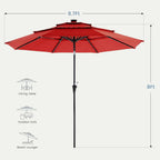 JIOABL 10FT Solar LED Patio Umbrella with Tilt & Vent, 32 LED Lights, 8 Ribs, UV-Resistant & Water-Resistant for Garden, Deck, Patio