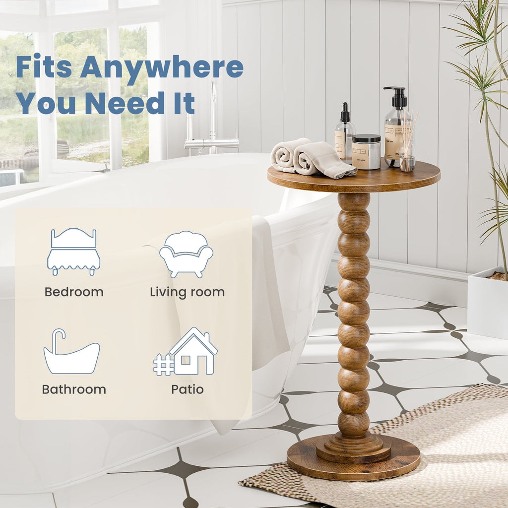 JIOABL Round Side Table, Small End Table with Waterproof MDF & Solid Wood Leg, Compact Space-Saving Accent Table for Living Room, Bedroom or Corners