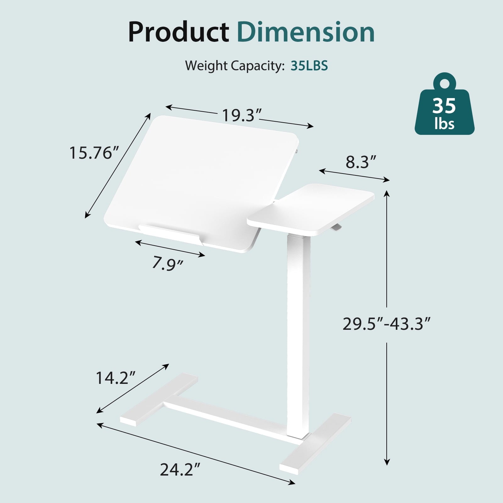 JIOABL Adjustable Overbed Bedside Table with Hidden Wheels for Hospital