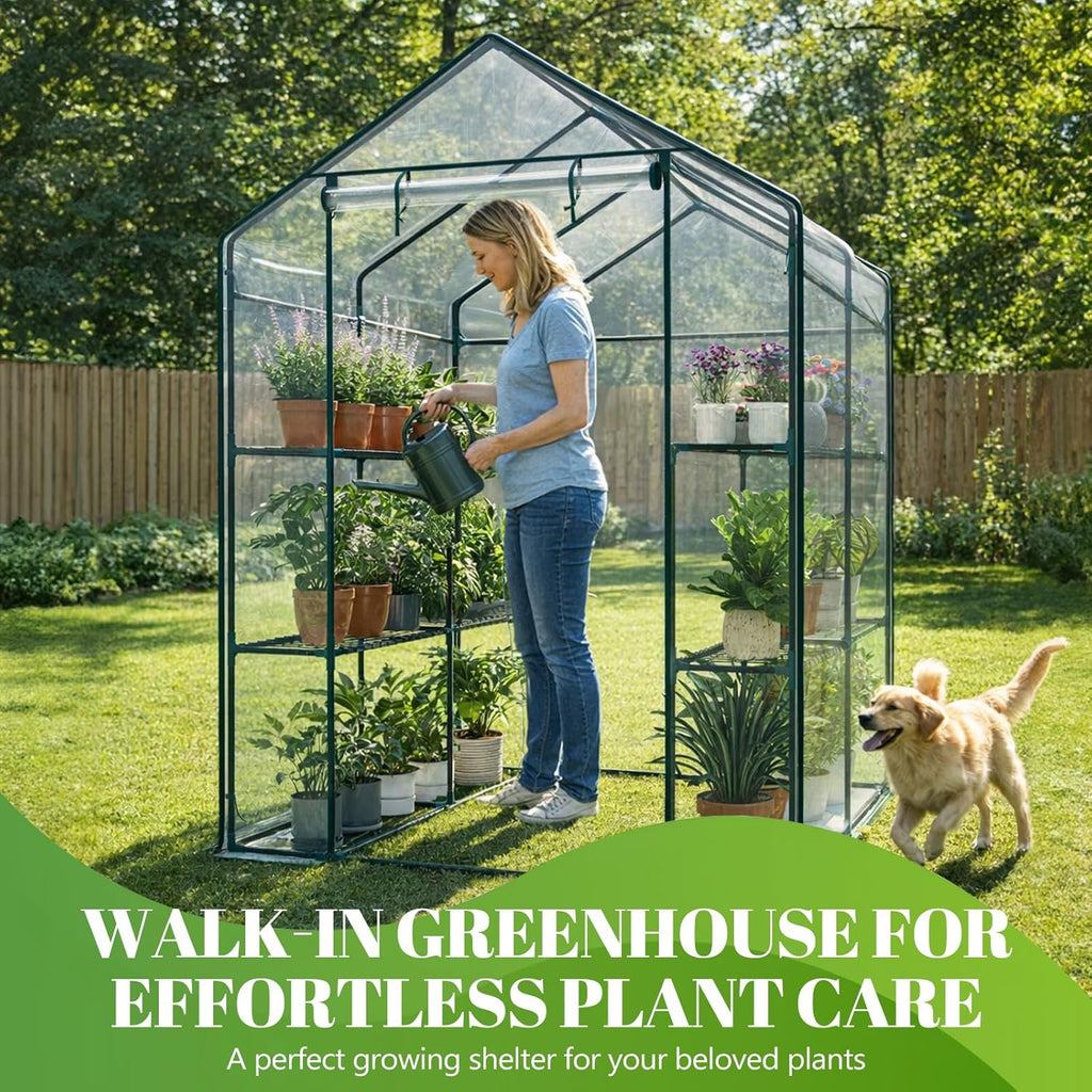 JIOABL Greenhouse with PE Cover, Portable Plant Grow House with Zipper Door & Steel Frame for Indoor Outdoor Garden