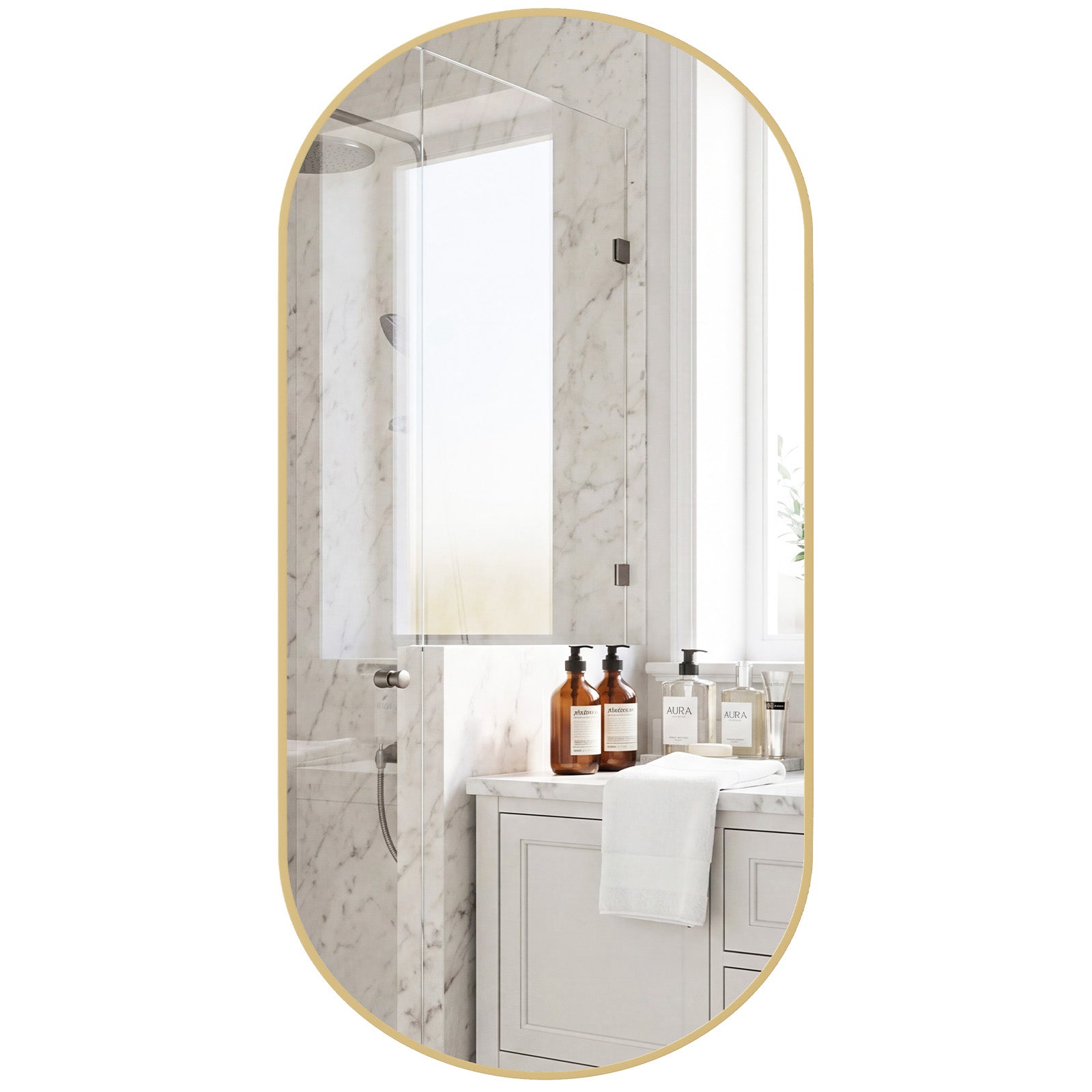 JIOABL Oval Mirror, Shatterproof Tempered Glass, Aluminum Alloy Frame for Bedroom, Hallway, Living Room