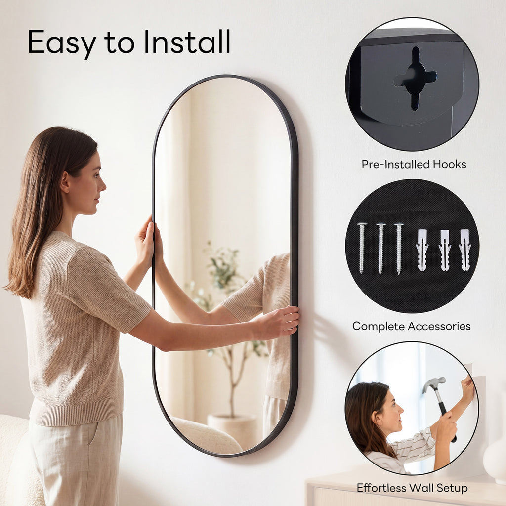 JIOABL Oval Mirror, Shatterproof Tempered Glass, Aluminum Alloy Frame for Bedroom, Hallway, Living Room