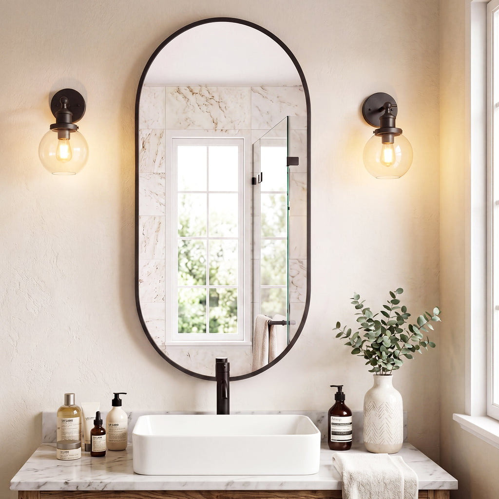 JIOABL Oval Mirror, Shatterproof Tempered Glass, Aluminum Alloy Frame for Bedroom, Hallway, Living Room