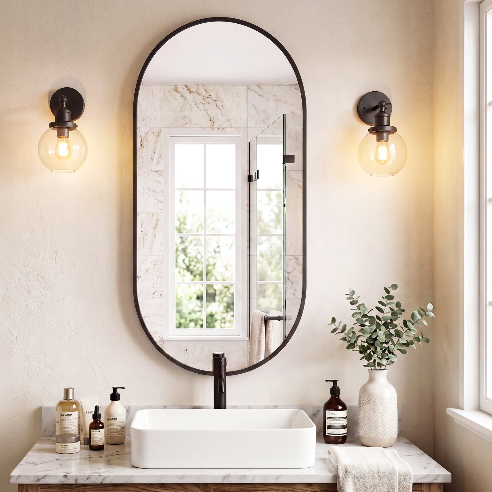 JIOABL Oval Mirror, Shatterproof Tempered Glass, Aluminum Alloy Frame for Bedroom, Hallway, Living Room