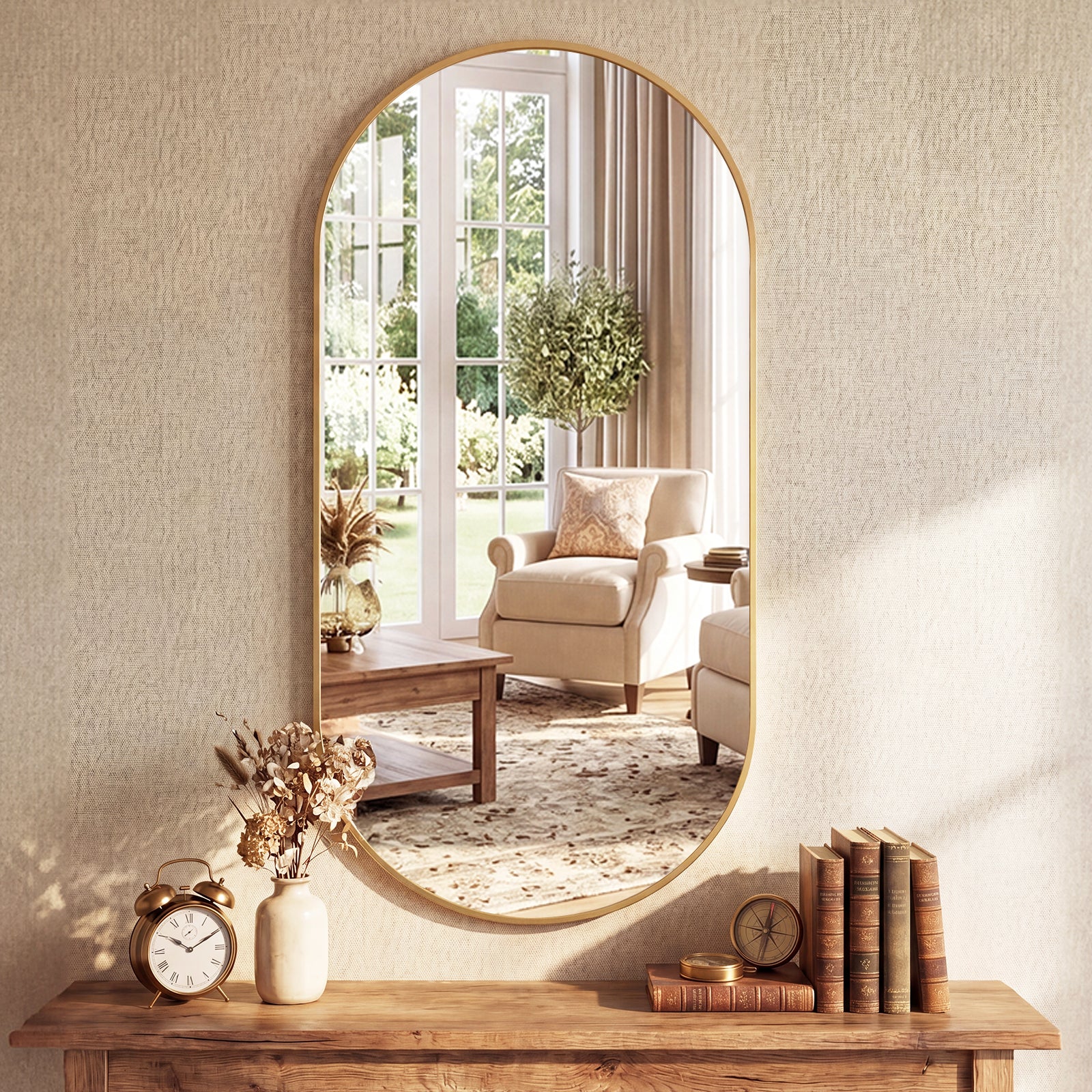 JIOABL Oval Mirror, Shatterproof Tempered Glass, Aluminum Alloy Frame for Bedroom, Hallway, Living Room