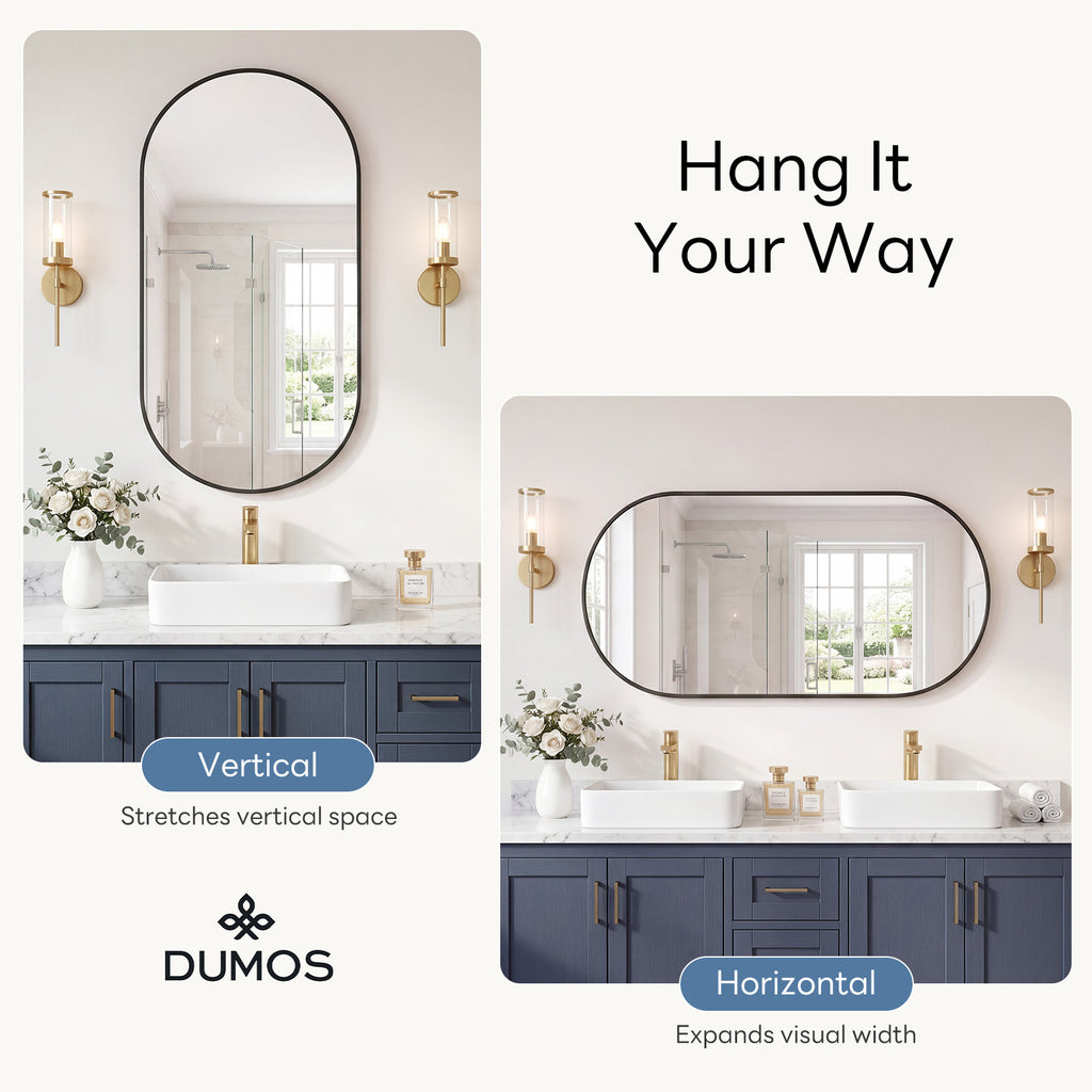 JIOABL Oval Mirror, Shatterproof Tempered Glass, Aluminum Alloy Frame for Bedroom, Hallway, Living Room