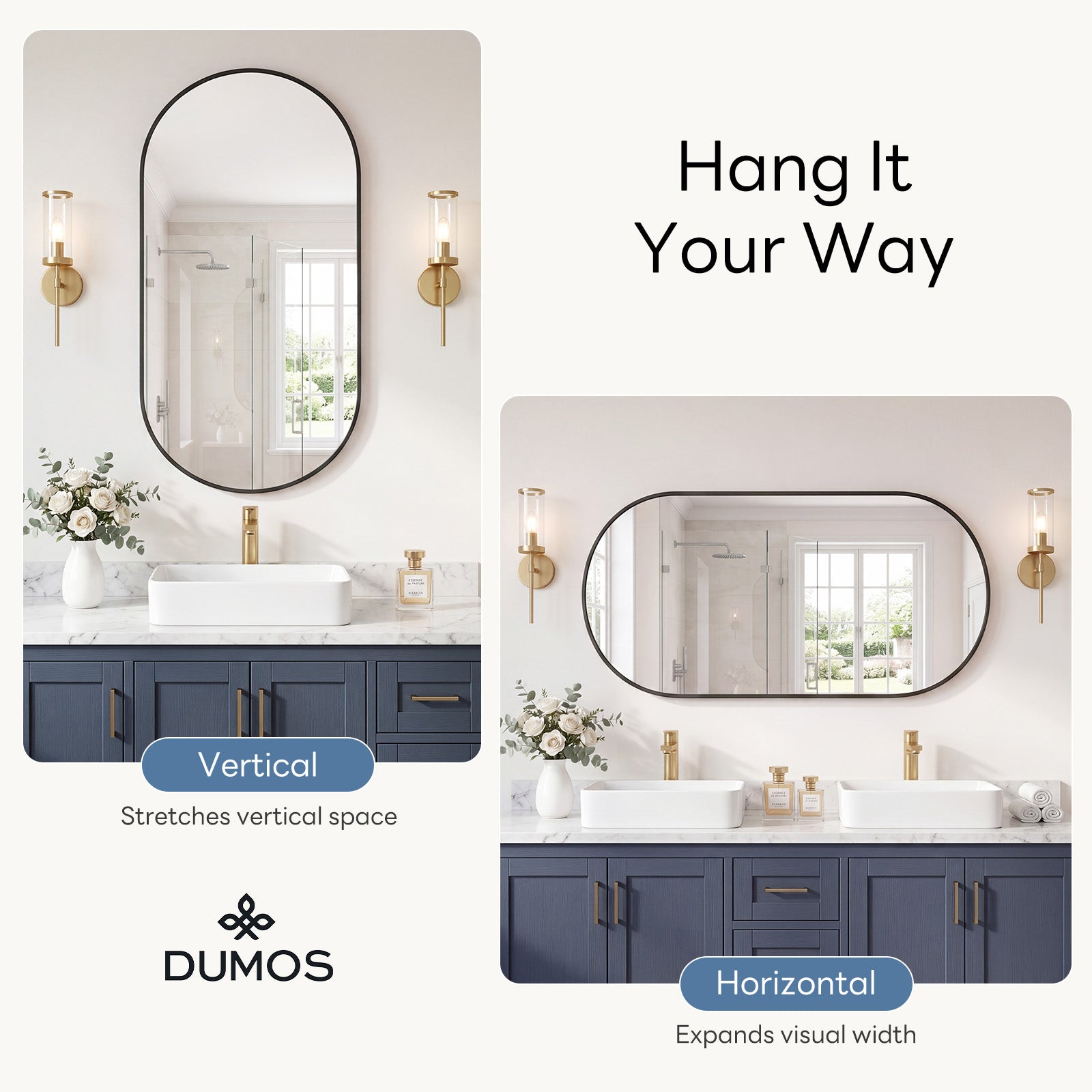 JIOABL Oval Mirror, Shatterproof Tempered Glass, Aluminum Alloy Frame for Bedroom, Hallway, Living Room