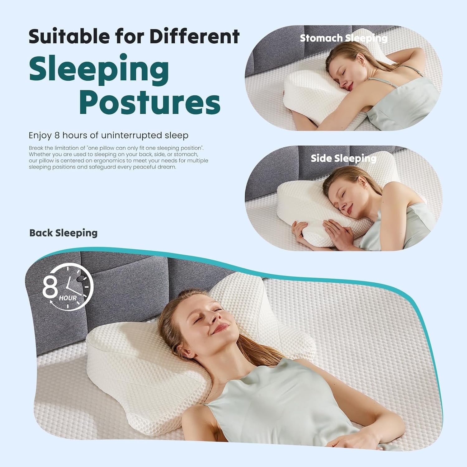 JIOABL Ergonomic Contour Memory Foam Pillows, Cervical Neck Pillow with Cooling Case for Neck Pain Relief
