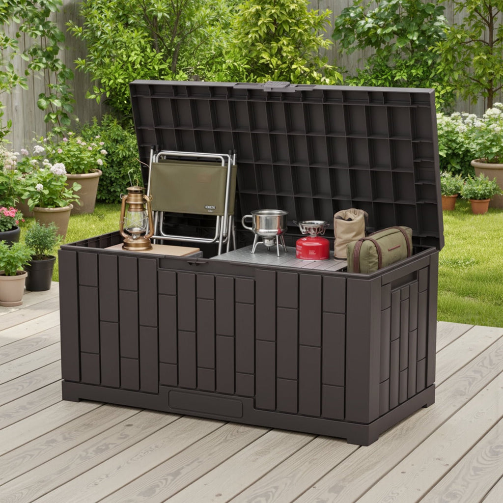 JIOABL 60-Gallon Waterproof Deck Box, UV-Resistant Resin, Lockable with Handles, Ideal for Patio Cushions, Garden Tools & Pool Accessories