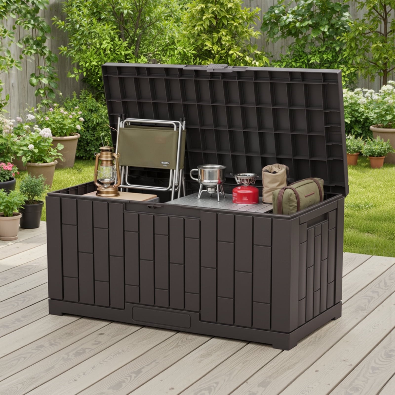 JIOABL 60-Gallon Waterproof Deck Box, UV-Resistant Resin, Lockable with Handles, Ideal for Patio Cushions, Garden Tools & Pool Accessories