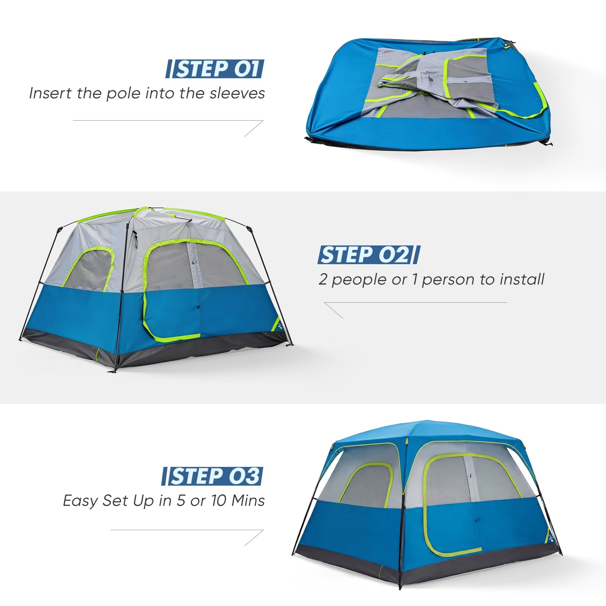 JIOABL 6 Person Camping Tent with Rainfly, Waterproof Polyester, Easy Setup, Portable with Carry Bag, Stakes & Ropes for Outdoor Camping