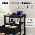 JIOABL Nightstand with USB & Type-C Charging, Fabric Drawers, Metal Frame