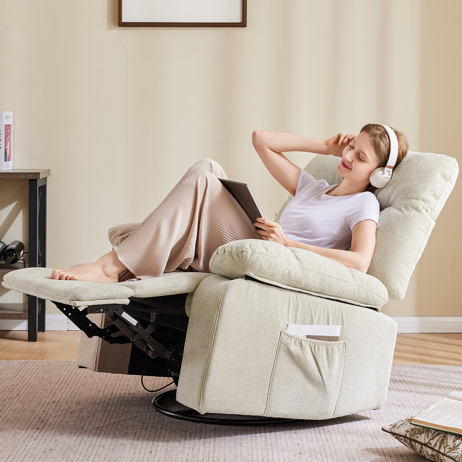 JIOABL Swivel Rocker Recliner Chair with Massage and Heat, Adjustable Recline, Chenille Fabric