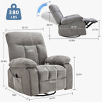 JIOABL Swivel Rocker Recliner Chair with Massage and Heat, Adjustable Recline, Chenille Fabric