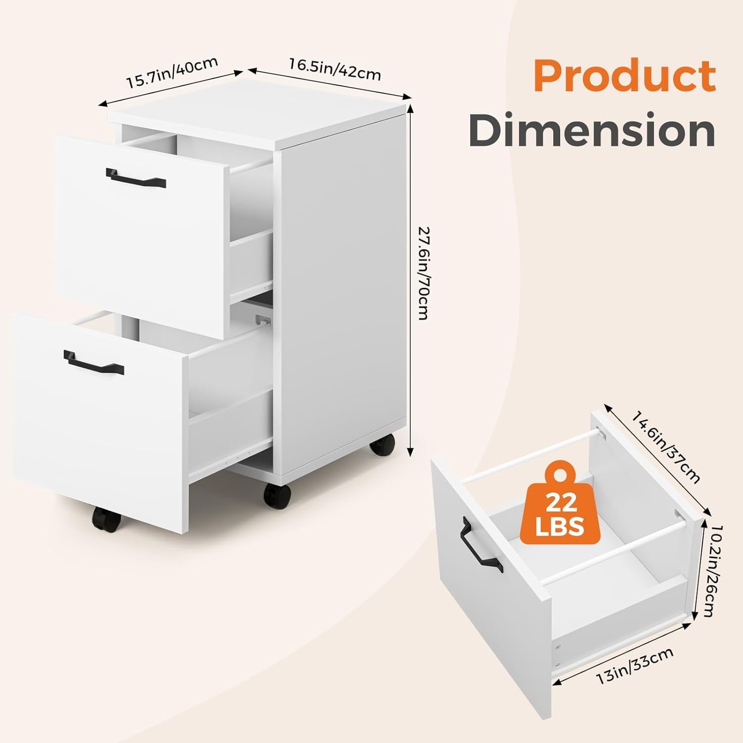 JIOABL 2 Drawer Rolling File Cabinet with Lockable Wheels, Mobile Printer Stand with Storage, Steel Frame, 1 Set